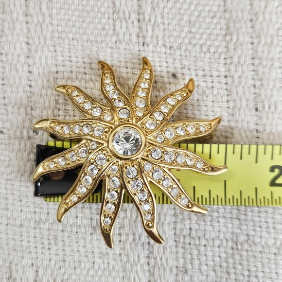 Vintage Swarovski Swan Sunburst Brooch High End Clear Colored Crystals Goldtone - Picture 6 of 6